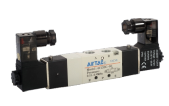AIRTAC CONTROL VALVE, 4V1 SERIES, DOUBLE SOLENOID 4 WAY 2 POSITION  220VAC, 1/8"NPT, HARDWIRED